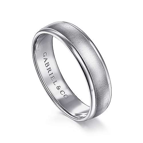 14K White Lux 14K White Gold 6mm - Sandblast Polished Edge Mens Wedding Band Surrey Vancouver Canada Langley Burnaby Richmond