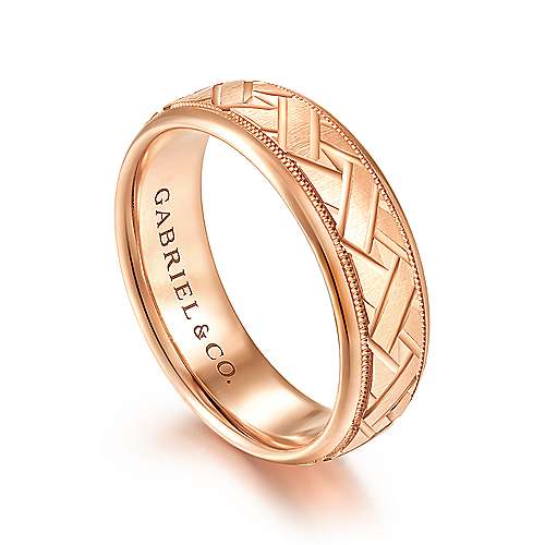 14K Rose Lux 14K Rose Gold 7mm - Engraved Woven Mens Wedding Band Surrey Vancouver Canada Langley Burnaby Richmond