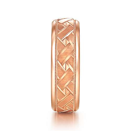 14K Rose Lux 14K Rose Gold 7mm - Engraved Woven Mens Wedding Band Surrey Vancouver Canada Langley Burnaby Richmond