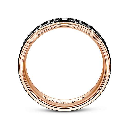 14K Rose Lux 14K Rose Gold-Black Rhodium 7mm - Center Cubes and Beveled Edge Mens Wedding Band Surrey Vancouver Canada Langley Burnaby Richmond