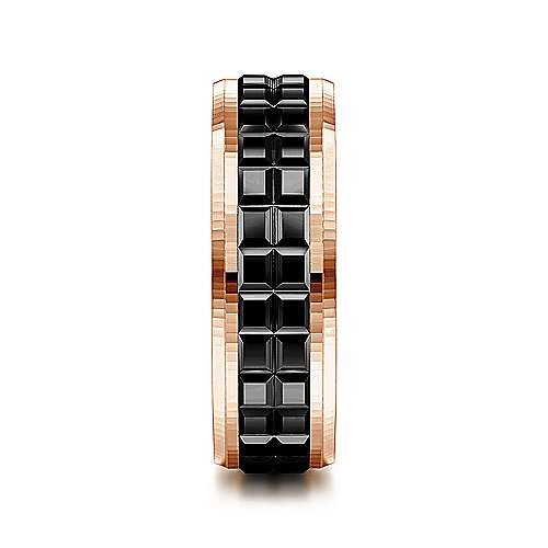 14K Rose Lux 14K Rose Gold-Black Rhodium 7mm - Center Cubes and Beveled Edge Mens Wedding Band Surrey Vancouver Canada Langley Burnaby Richmond