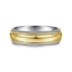 14K White-Yellow Gold 6mm - Polished Center and Milgrain Edge Mens Wedding Band Surrey Vancouver Canada Langley Burnaby Richmond