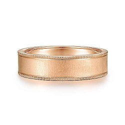 14K Rose Gold 6mm - Sandblast Finish and Milgrain Edge Mens Wedding Band Surrey Vancouver Canada Langley Burnaby Richmond