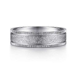 14K White Gold 6mm - Sandblast Center and Diamond Cut Edge Mens Wedding Band Surrey Vancouver Canada Langley Burnaby Richmond