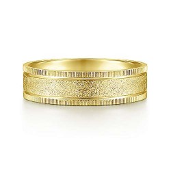 14K Yellow Gold 6mm - Sandblast Center and Diamond Cut Edge Mens Wedding Band Surrey Vancouver Canada Langley Burnaby Richmond