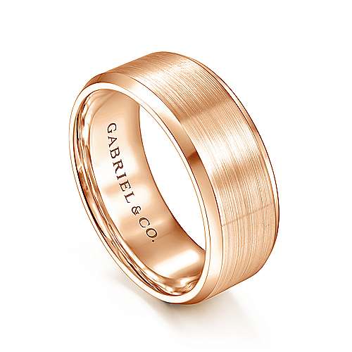 14K Rose Lux 14K Rose Gold 8mm - Satin Center and Beveled Edge Mens Wedding Band Surrey Vancouver Canada Langley Burnaby Richmond