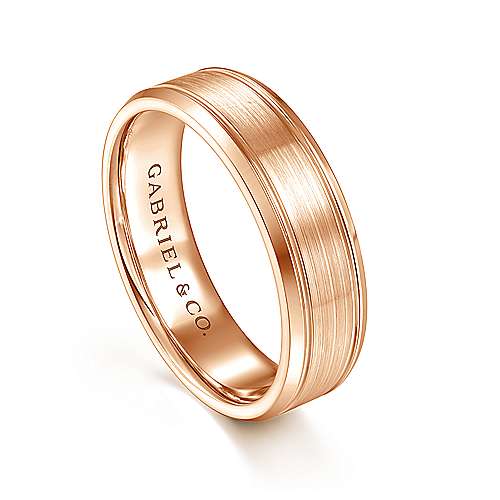 14K Rose Lux 14K Rose Gold 6mm - Satin Channel Polished Edge Mens Wedding Band Surrey Vancouver Canada Langley Burnaby Richmond