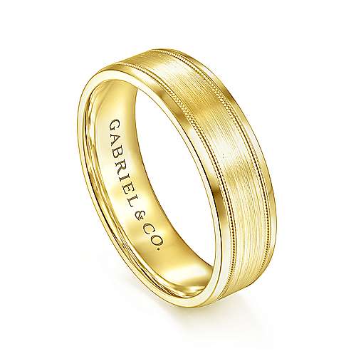 14K Yellow Lux 14K Yellow Gold 6mm - Satin Polish Center and Milgrain Edge Mens Wedding Band Surrey Vancouver Canada Langley Burnaby Richmond