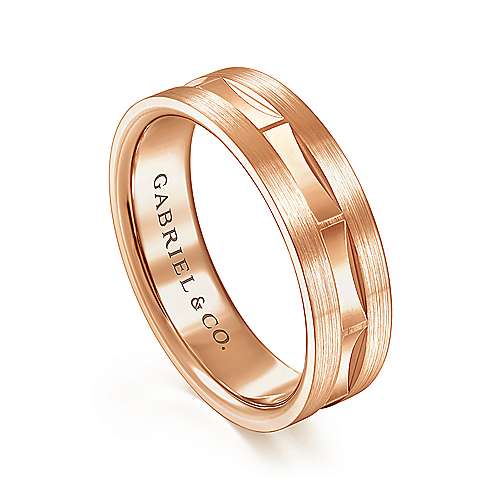 14K Rose Lux 14K Rose Gold 6mm - Rectangular Center Groove, Brushed Mens Wedding Band Surrey Vancouver Canada Langley Burnaby Richmond