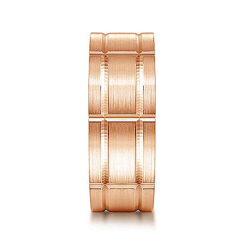 14K Rose Lux 14K Rose Gold 8mm - Grooved Elongated Checkered Pattern Mens Wedding Band Surrey Vancouver Canada Langley Burnaby Richmond