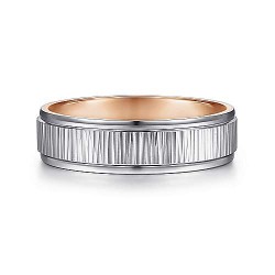 14K White-Rose Gold 6mm - Etched Center, Polished Edge Mens Wedding Band Surrey Vancouver Canada Langley Burnaby Richmond