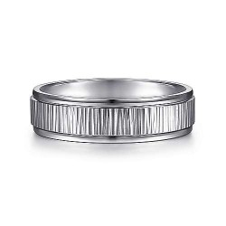 14K White Gold 6mm - Etched Center, Polished Edge Mens Wedding Band Surrey Vancouver Canada Langley Burnaby Richmond