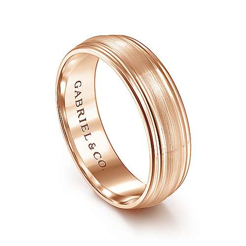 14K Rose Lux 14K Rose Gold 6mm - Raised Center Diamond Cut Channel Mens Wedding Band Surrey Vancouver Canada Langley Burnaby Richmond