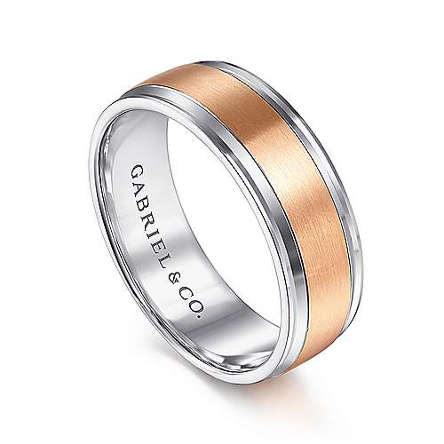 14K WhiteRose Lux 14K White-Rose Gold 7mm - Satin Center Mens Wedding Band Surrey Vancouver Canada Langley Burnaby Richmond