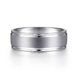 14K White Gold 7mm - Satin Center Mens Wedding Band Surrey Vancouver Canada Langley Burnaby Richmond