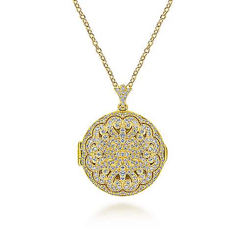 14K Yellow Locket 25" 14K Yellow Gold Round Filigree and Diamond Locket Necklace Surrey Vancouver Canada Langley Burnaby Richmond