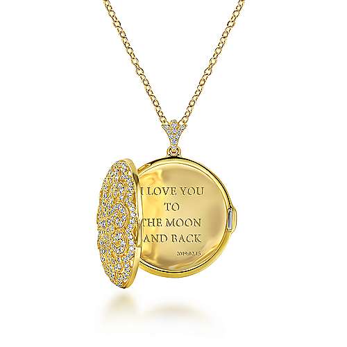 14K Yellow Locket 25" 14K Yellow Gold Round Filigree and Diamond Locket Necklace Surrey Vancouver Canada Langley Burnaby Richmond