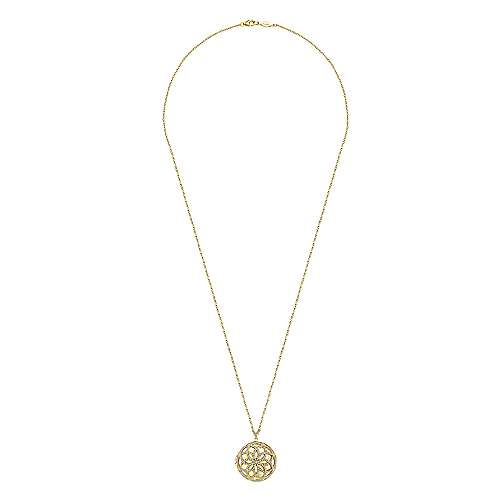 14K Yellow Locket 25" 14K Yellow Gold Locket Necklace with Floral Diamond Overlay Surrey Vancouver Canada Langley Burnaby Richmond