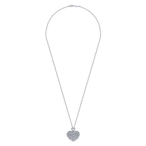 14K White Locket 24" Vintage Inspired 14K White Gold Heart Shaped Filigree Diamond Locket Necklace Surrey Vancouver Canada Langley Burnaby Richmond