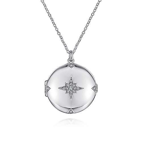 silver Silver Locket 25" 925 Sterling Silver Round White Sapphire Starburst Locket Necklace Surrey Vancouver Canada Langley Burnaby Richmond