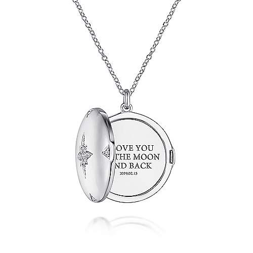 silver Silver Locket 25" 925 Sterling Silver Round White Sapphire Starburst Locket Necklace Surrey Vancouver Canada Langley Burnaby Richmond