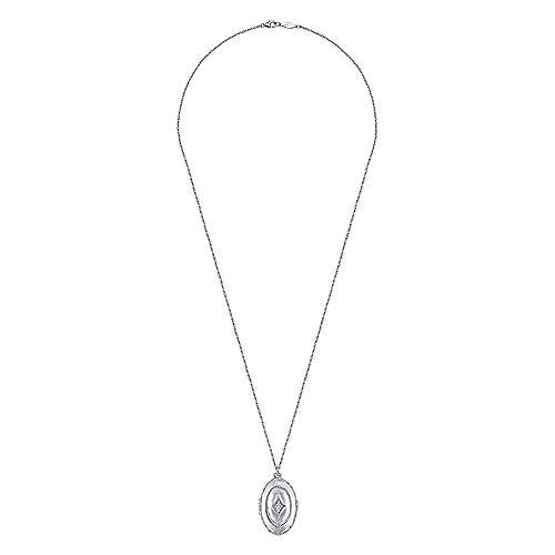 silver Silver Locket 25" 925 Sterling Silver Oval Locket Necklace with White Sapphire Surrey Vancouver Canada Langley Burnaby Richmond