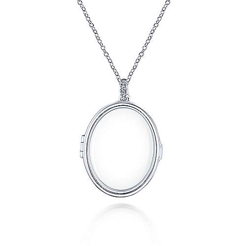 14K White Locket 25" 14K White Gold Oval Glass Front Locket Necklace Surrey Vancouver Canada Langley Burnaby Richmond