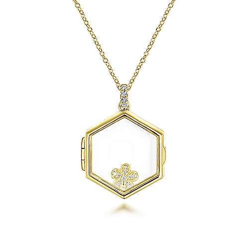 14K Yellow Locket 25" 14K Yellow Gold Hexagonal Glass Front Locket Necklace Surrey Vancouver Canada Langley Burnaby Richmond