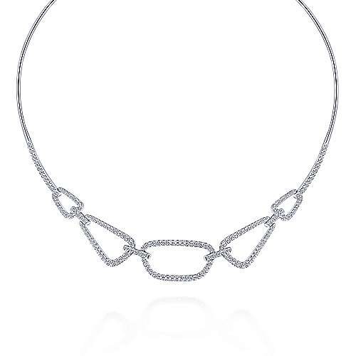 14K White Choker 14K White Gold Geometric Link Diamond Necklace Surrey Vancouver Canada Langley Burnaby Richmond