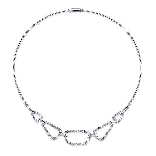 14K White Choker 14K White Gold Geometric Link Diamond Necklace Surrey Vancouver Canada Langley Burnaby Richmond