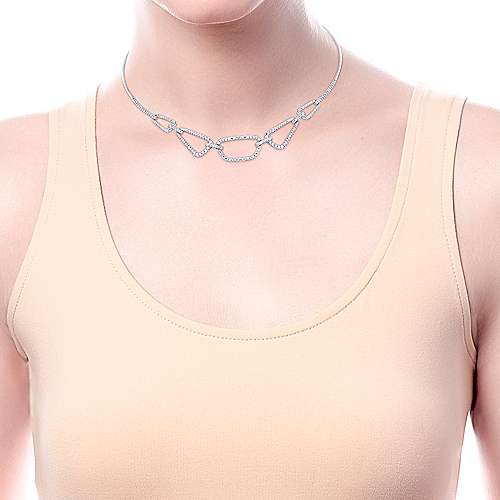 14K White Choker 14K White Gold Geometric Link Diamond Necklace Surrey Vancouver Canada Langley Burnaby Richmond