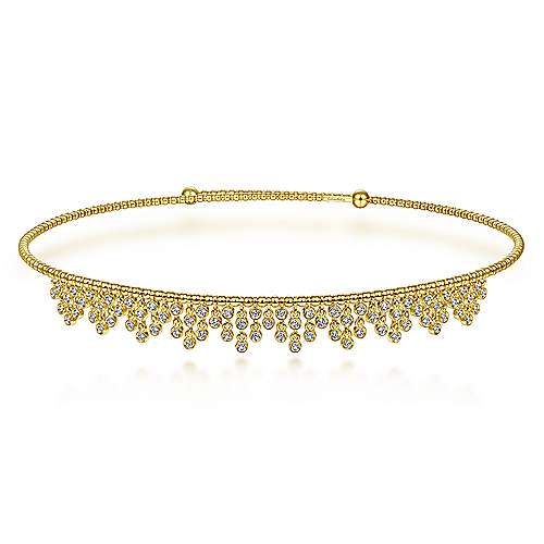 14K Yellow Choker 14K Yellow Gold Bujukan Beaded Choker Necklace with Bezel Set Diamond Clusters Surrey Vancouver Canada Langley Burnaby Richmond