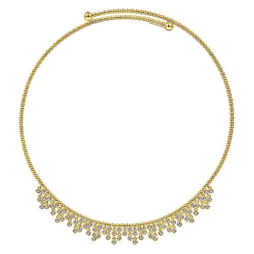 14K Yellow Choker 14K Yellow Gold Bujukan Beaded Choker Necklace with Bezel Set Diamond Clusters Surrey Vancouver Canada Langley Burnaby Richmond