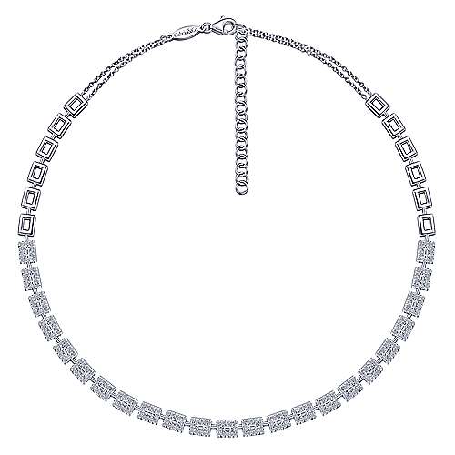 14K White Choker 14K White Gold Diamond Baguette Halo Station Necklace Surrey Vancouver Canada Langley Burnaby Richmond