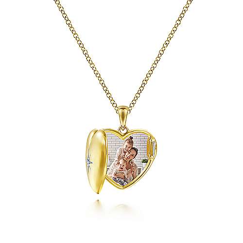 14K Yellow Locket 14K Yellow Gold Puff Heart Pendant Necklace with Diamond Star Surrey Vancouver Canada Langley Burnaby Richmond