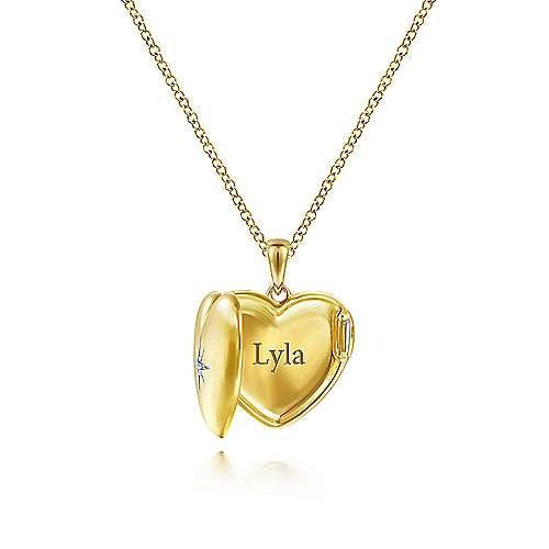 14K Yellow Locket 14K Yellow Gold Puff Heart Pendant Necklace with Diamond Star Surrey Vancouver Canada Langley Burnaby Richmond