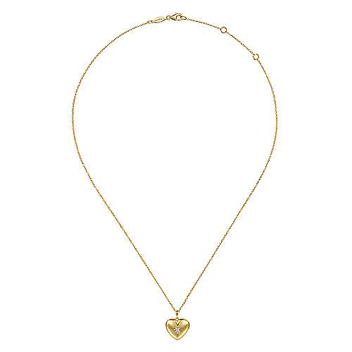 14K Yellow Locket 14K Yellow Gold Puff Heart Pendant Necklace with Diamond Star Surrey Vancouver Canada Langley Burnaby Richmond