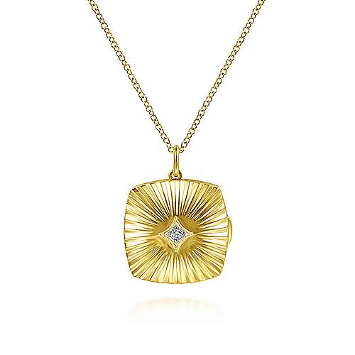 14K Yellow Locket 14K Yellow Gold Textured Locket Necklace with Diamond Center Surrey Vancouver Canada Langley Burnaby Richmond