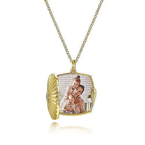 14K Yellow Locket 14K Yellow Gold Textured Locket Necklace with Diamond Center Surrey Vancouver Canada Langley Burnaby Richmond