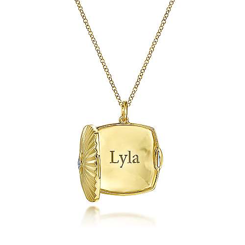 14K Yellow Locket 14K Yellow Gold Textured Locket Necklace with Diamond Center Surrey Vancouver Canada Langley Burnaby Richmond