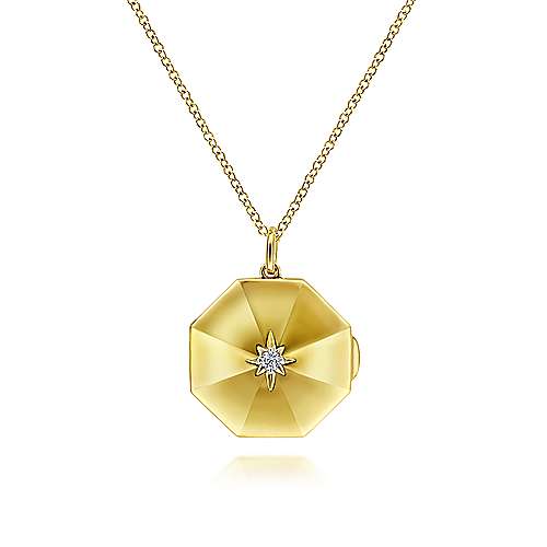 14K Yellow Locket 14K Yellow Gold Octagonal Locket Necklace with Diamond Star Center Surrey Vancouver Canada Langley Burnaby Richmond