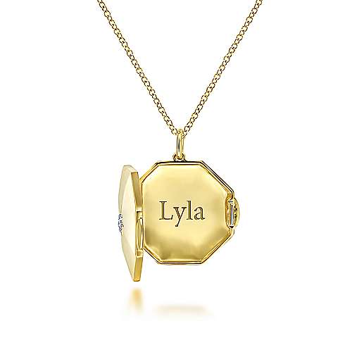 14K Yellow Locket 14K Yellow Gold Octagonal Locket Necklace with Diamond Star Center Surrey Vancouver Canada Langley Burnaby Richmond