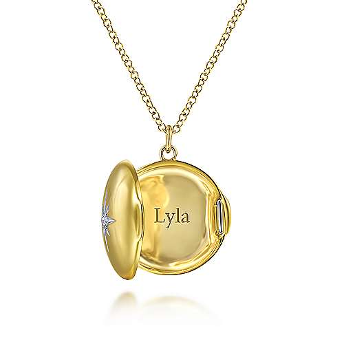 14K Yellow Locket 14K Yellow Gold Round Locket Necklace with Diamond Star Center Surrey Vancouver Canada Langley Burnaby Richmond